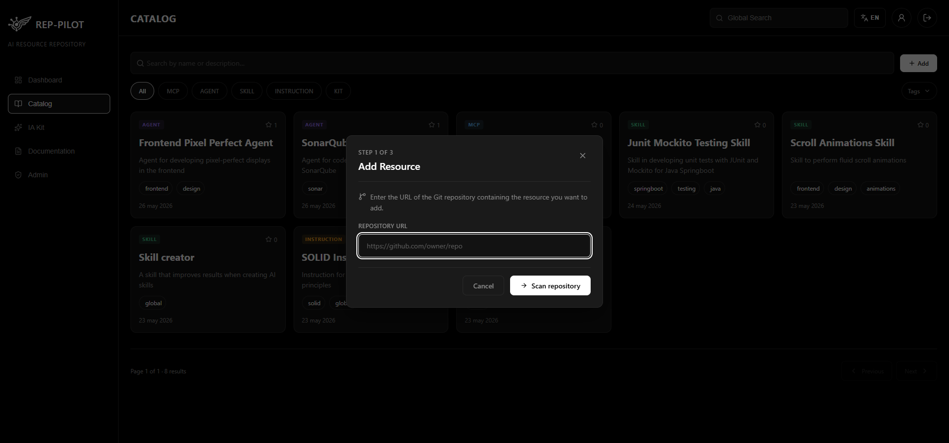 Add resource modal
