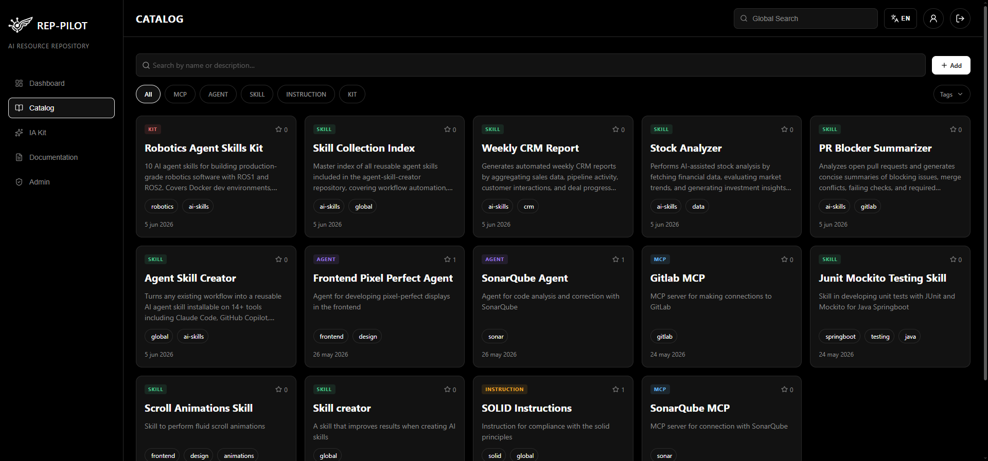 Catalog with filters and resource list