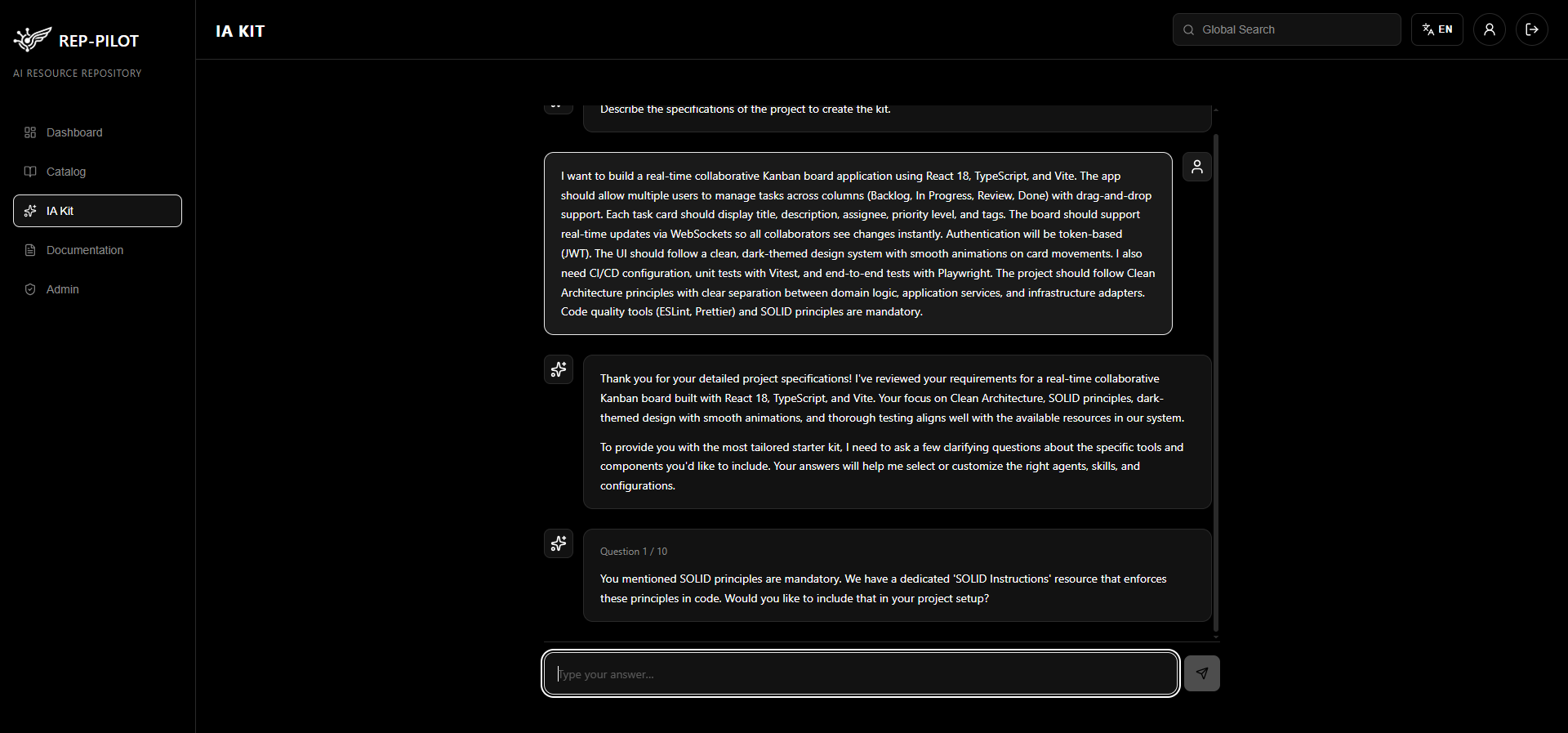 IA Kit — interactive question flow