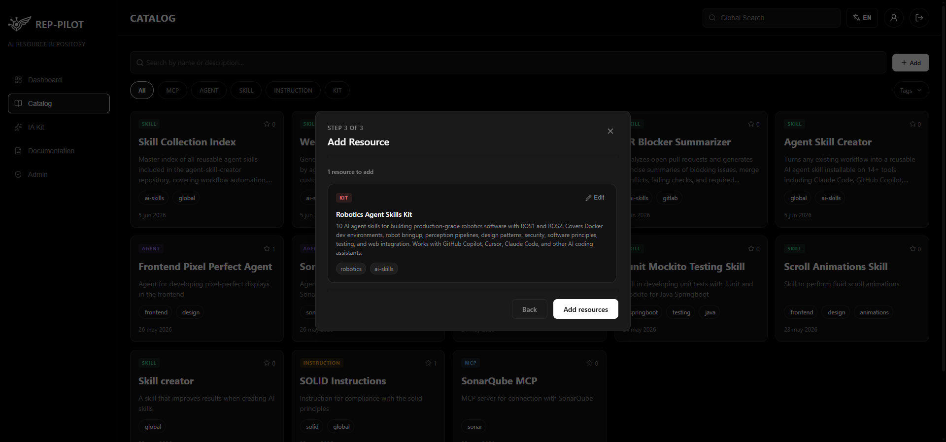 Step 3: confirming and publishing to the catalog